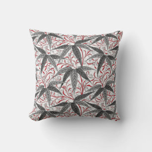 William Morris Bamboo Print, Grey and White Throw Pillow