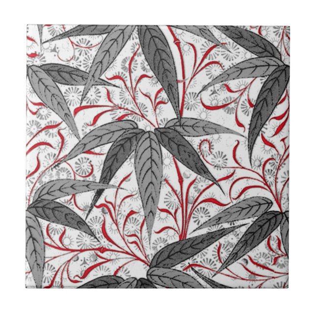 William Morris Bamboo Print, Grey and White Tile (Front)