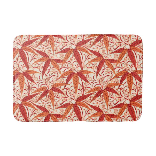William Morris Bamboo Print, Mandarin Orange Bath Mat (Front)