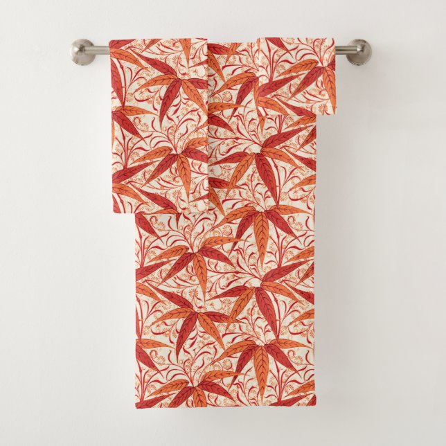 William Morris Bamboo Print, Mandarin Orange Bath Towel Set (Insitu)
