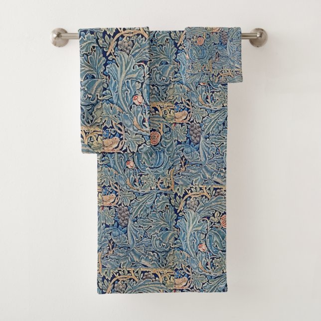 William Morris Beautiful Floral Pattern Blue Pink  Bath Towel Set (Insitu)