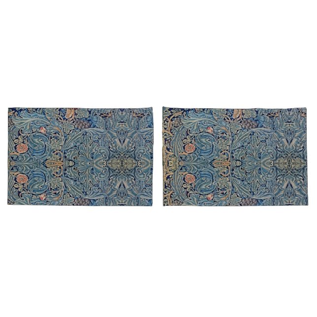 William Morris Beautiful Floral Pattern Blue Pink  Pillowcase (Back-Set)