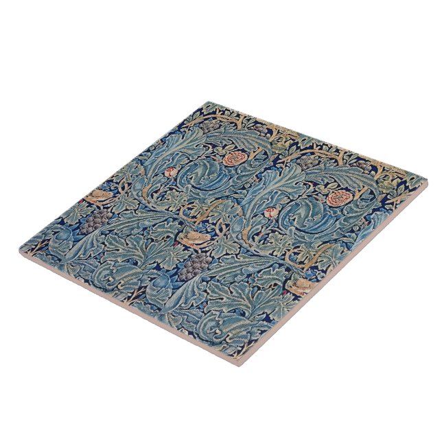 William Morris Beautiful Floral Pattern Blue Pink  Tile (Side)