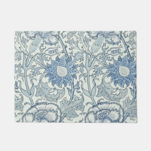 William Morris Beautiful floral pattern, blue,rose Doormat
