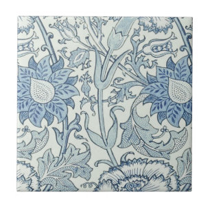 William Morris Beautiful floral pattern, blue,rose Tile