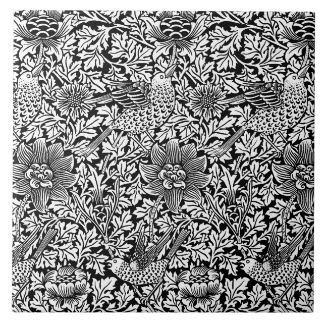 William Morris 'Bird and Anemone' in Black & White Tile (Front)