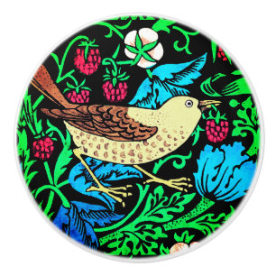 William Morris Bird & Flower, Blue and Brown Ceramic Knob