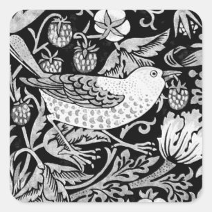 William Morris Bird & Flower Tile, Black and White Square Sticker