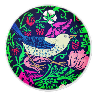 William Morris Bird & Flower Tile, Navy & Fuchsia  Ceramic Knob