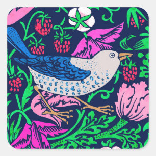 William Morris Bird & Flower Tile, Navy & Fuchsia Square Sticker