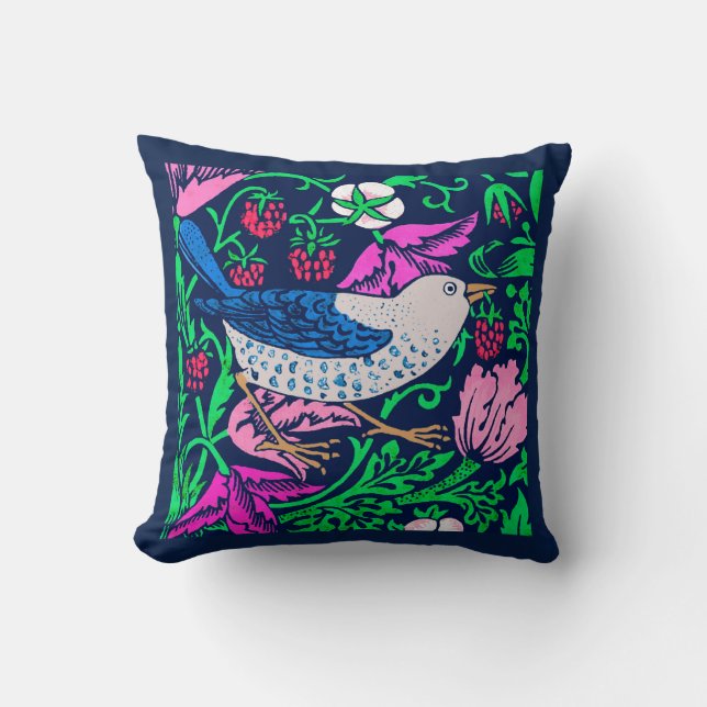 William Morris Bird & Flower Tile, Navy & Fuchsia Throw Pillow (Front)