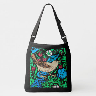 William Morris Bird & Flower Tile, on Black Crossbody Bag