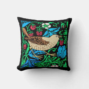 William Morris Bird & Flower Tile, on Black Throw Pillow