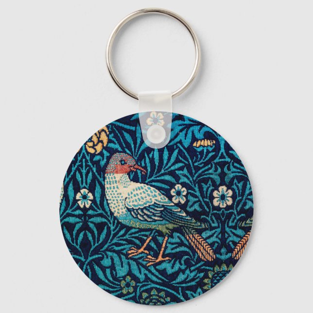 William Morris Birds Art Nouveau Floral Pattern Keychain (Front)