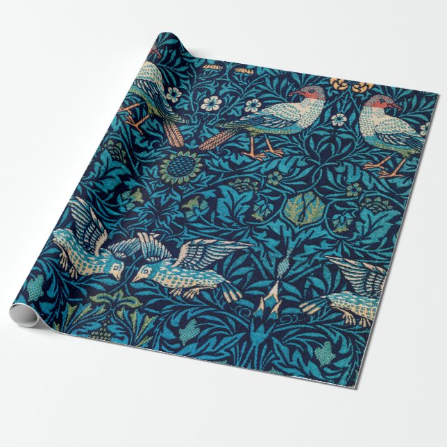 William Morris Birds Art Nouveau Floral Pattern Wrapping Paper (Unrolled)