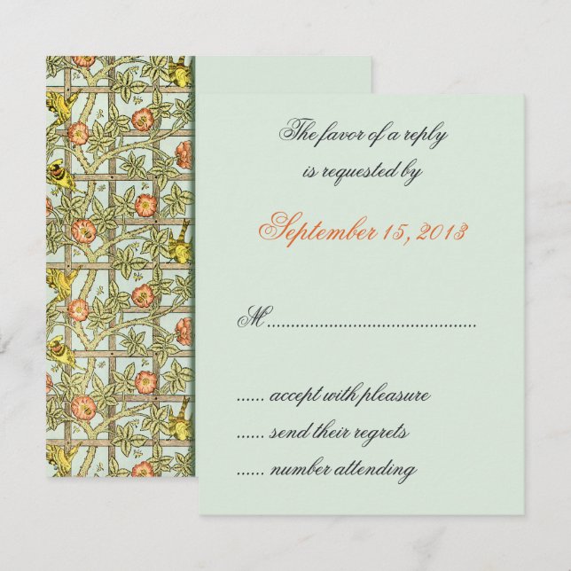 William Morris Birds & Fleurs Mariage Cartes RSVP (Devant / Derrière)