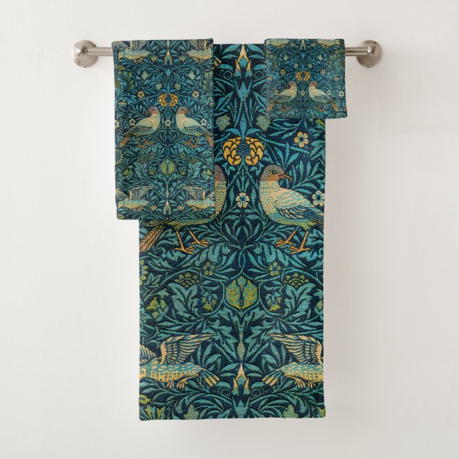 William Morris Birds & Floral Pattern Bath Towel Set (Insitu)