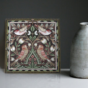 William Morris Birds Tulips Terracotta Art Nouveau Tile