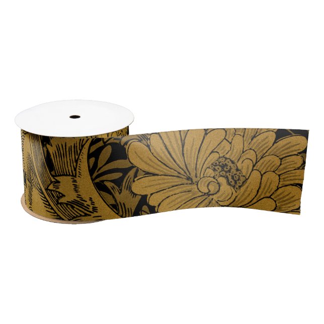 William Morris Black And Gold Floral Pattern Satin Satin Ribbon (Spool)