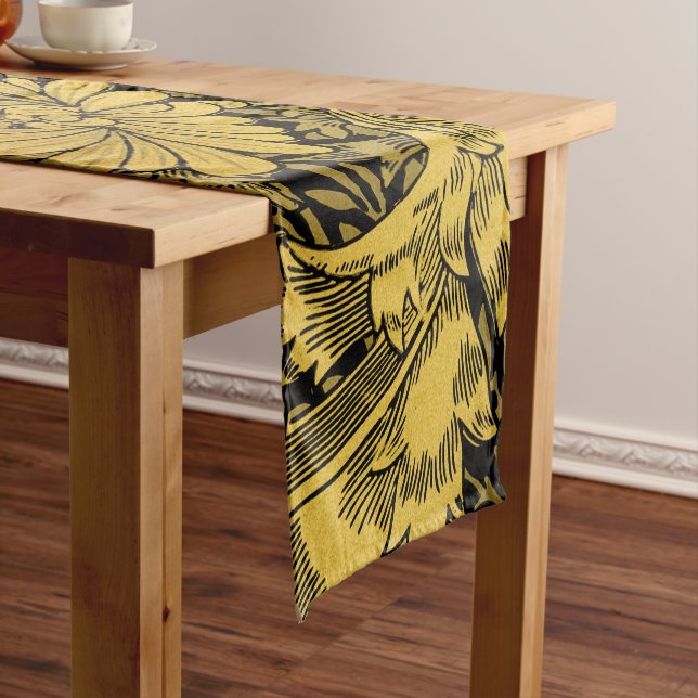 William Morris Black And Gold Floral Pattern Short Table Runner (In Situ)