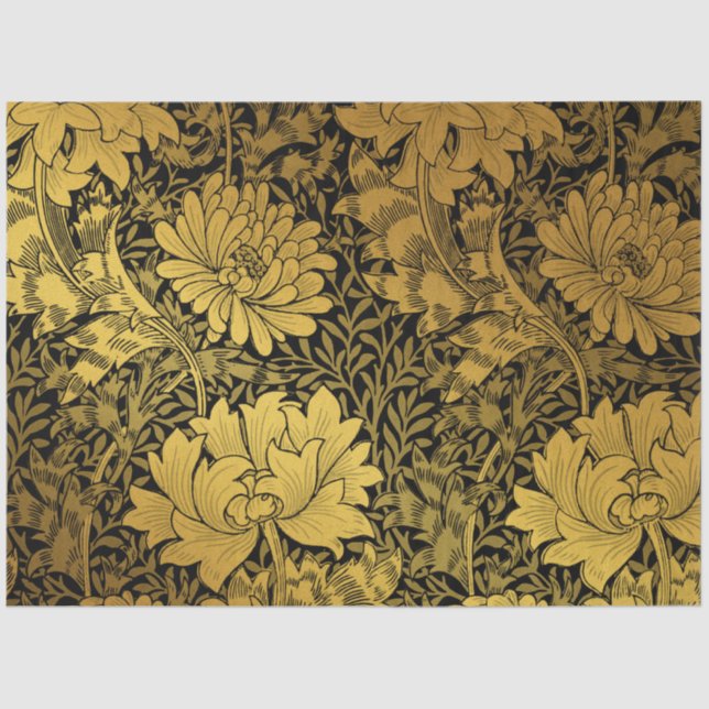 William Morris Black And Gold Floral Pattern Tissue Paper (Front)