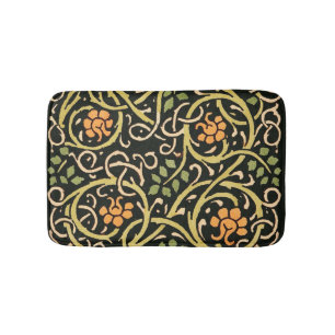 William Morris Black Floral Art Print Design Bath Mat