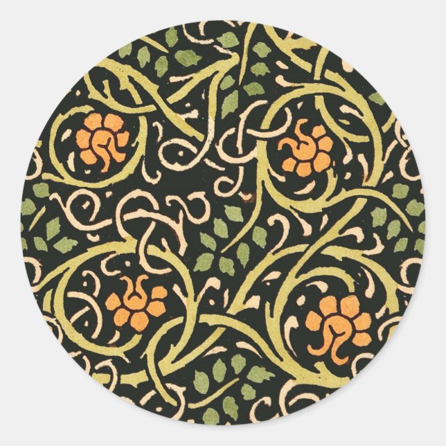 William Morris Black Floral Art Print Design Classic Round Sticker (Front)