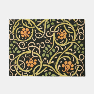 William Morris Black Floral Art Print Design Doormat