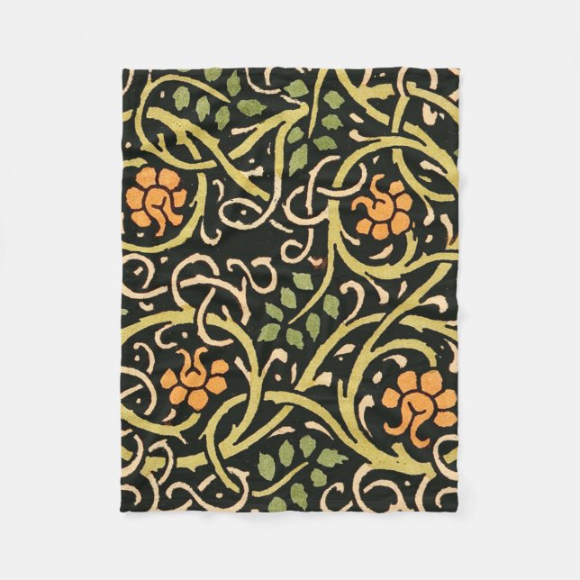 William Morris Black Floral Art Print Design Fleece Blanket (Front)