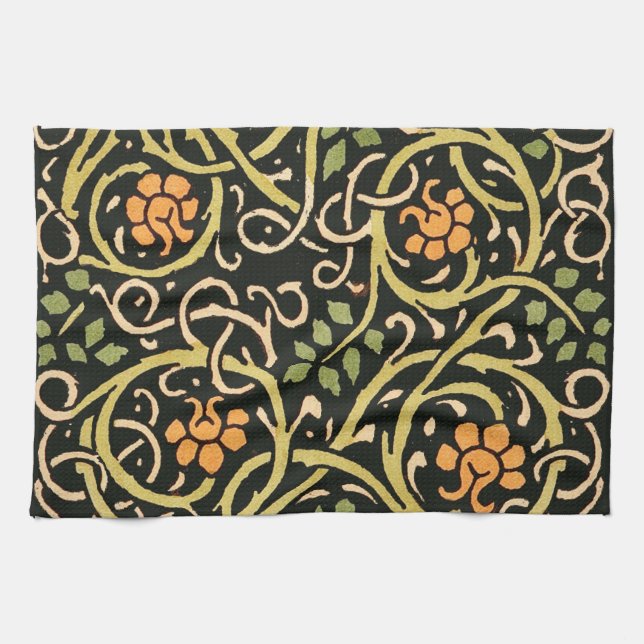 William Morris Black Floral Art Print Design Kitchen Towel (Horizontal)