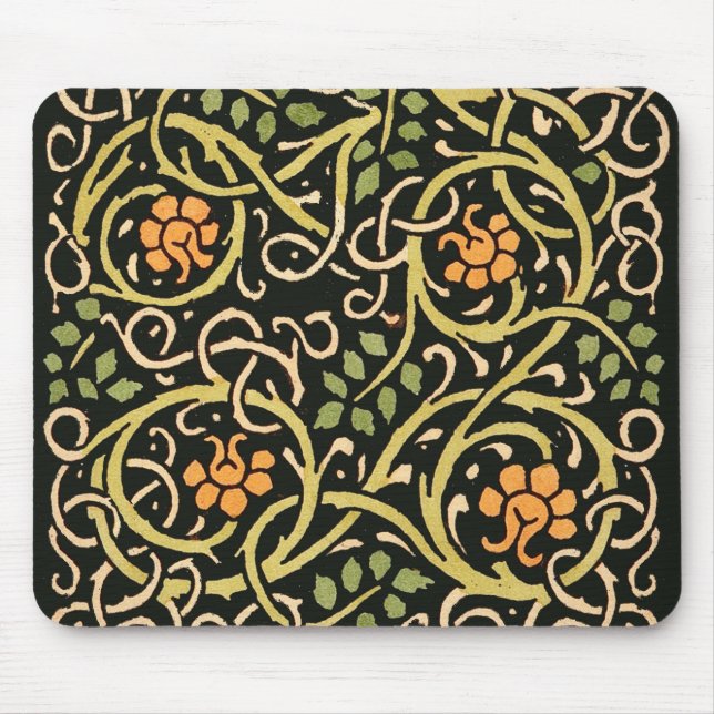 William Morris Black Floral Art Print Design Mouse Pad (Front)