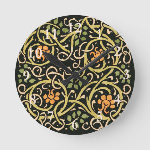 William Morris Black Floral Art Print Design Round Clock
