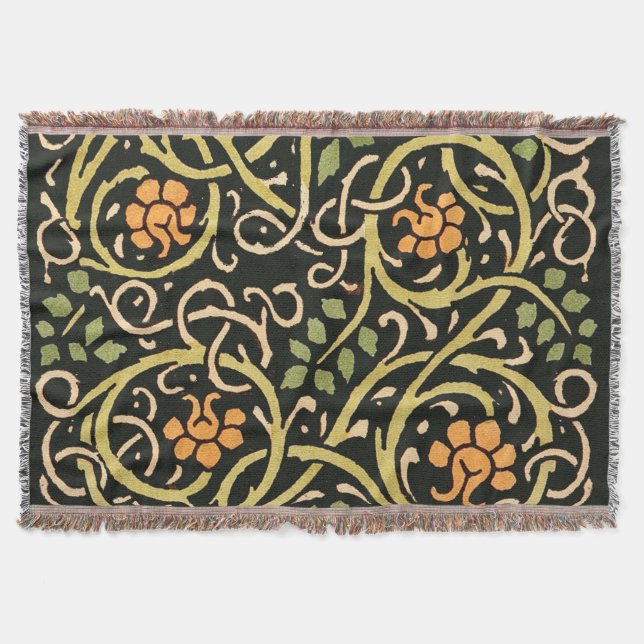 William Morris Black Floral Art Print Design Throw Blanket (Front)