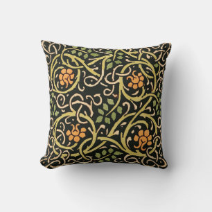 William Morris Black Floral Art Print Design Throw Pillow
