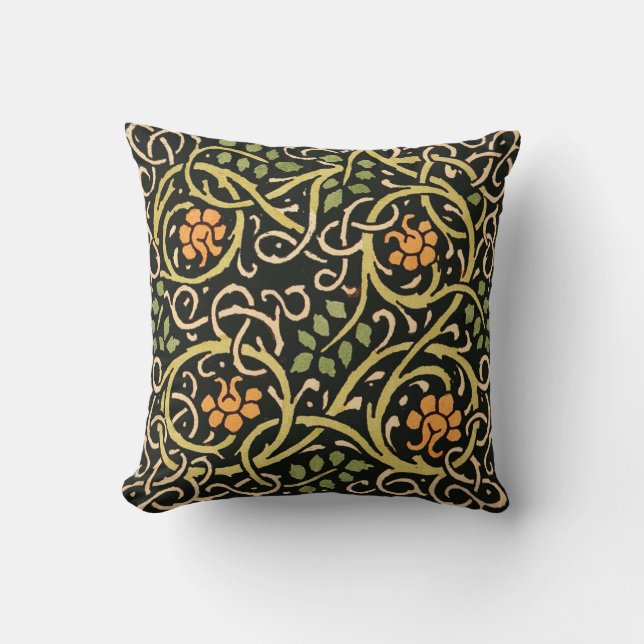 William Morris Black Floral Art Print Design Throw Pillow (Front)