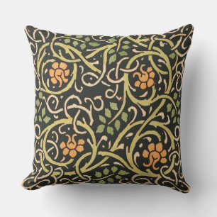 William Morris Black Floral Art Print Design Throw Pillow