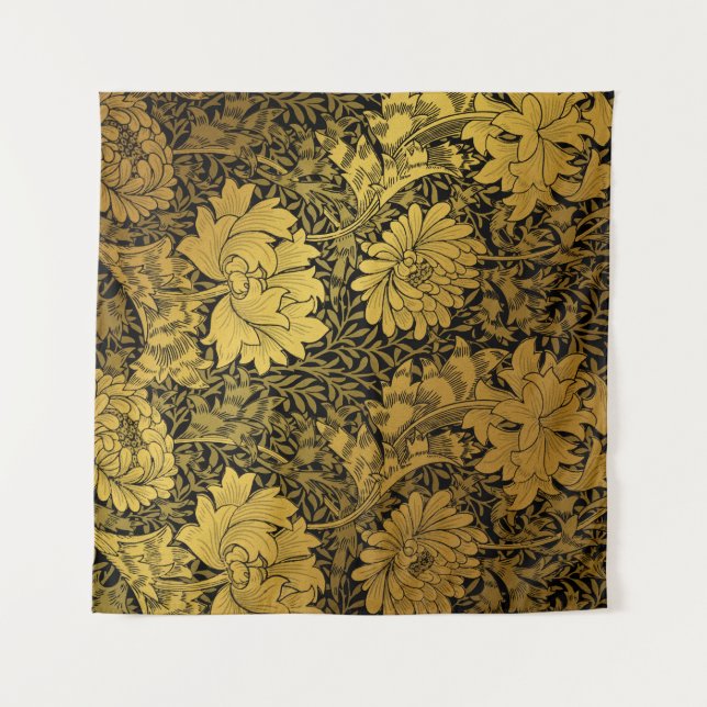 William Morris Black & Gold Chrysanthemum Floral  Tapestry (Front (Horizontal))
