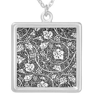 William Morris Black White Grape Silver Plated Necklace