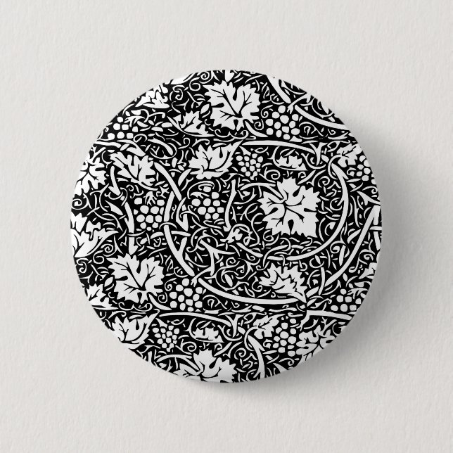 William Morris Black White Grape Vine 2 Inch Round Button (Front)