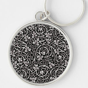 William Morris Black White Grape Vine Art Keychain