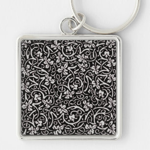 William Morris Black White Grape Vine Art Keychain