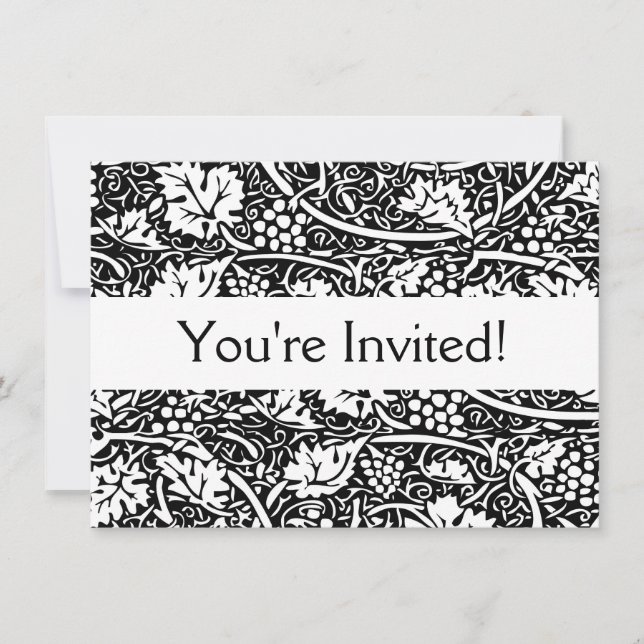 William Morris Black White Grape Vine Invitation (Front)