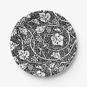 William Morris Black White Grape Vine Paper Plate
