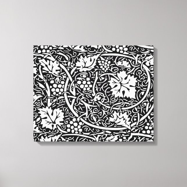 William Morris Black White Grape Vine Pattern Canvas Print (Front)