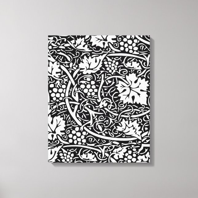 William Morris Black White Grape Vine Pattern Canvas Print (Front)