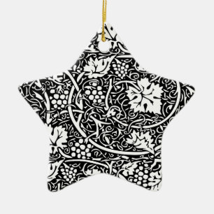 William Morris Black White Grape Vine Pattern Ceramic Ornament