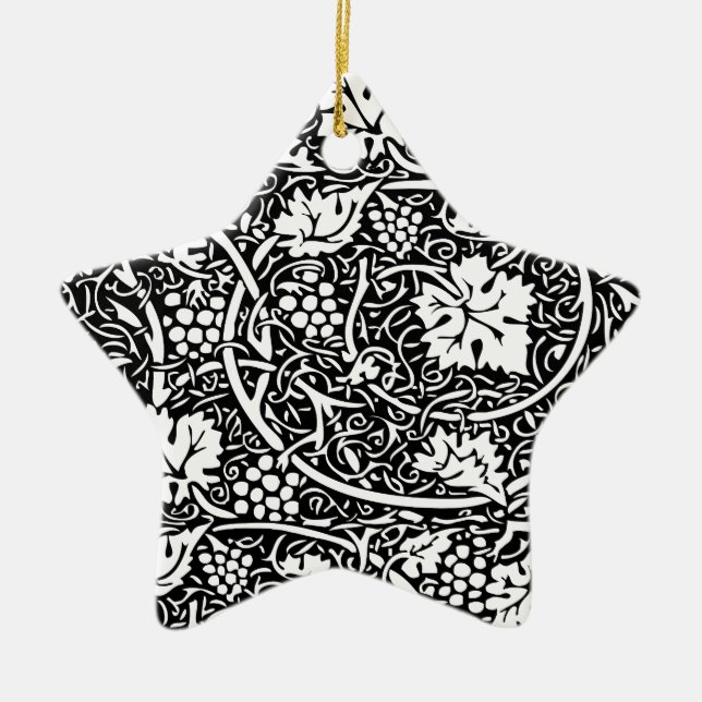 William Morris Black White Grape Vine Pattern Ceramic Ornament (Front)