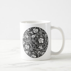 William Morris Black White Grape Vine Pattern Coffee Mug