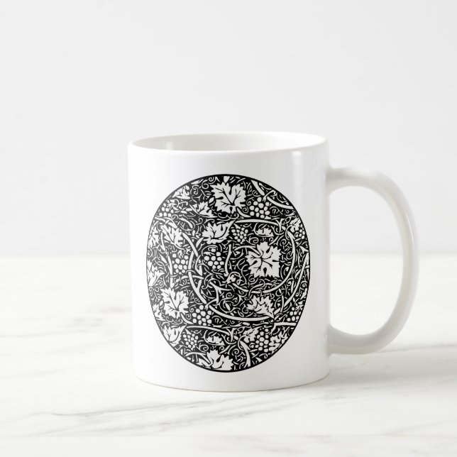 William Morris Black White Grape Vine Pattern Coffee Mug (Right)