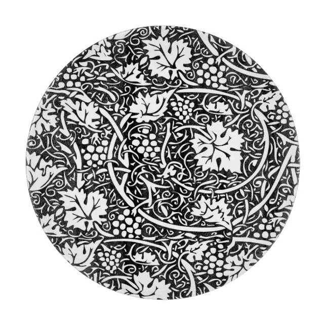 William Morris Black White Grape Vine Pattern Cutting Board (Front)